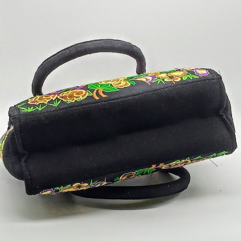 Purple Green Gold Floral Embroidered Satchel Bag - Picture 5 of 7